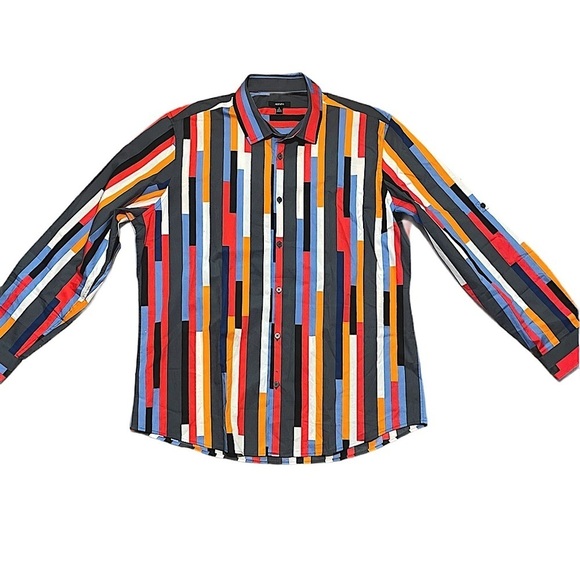 Alfani Mens multicolored Vertical Striped Shirt Long Sleeve Hit Colorful - Picture 1 of 7